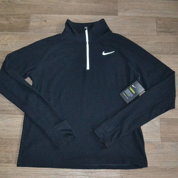 NWT Nike Therma Fleece Black Quarter Zip Running Pullover Women Size Medium - Picture 2 of 11